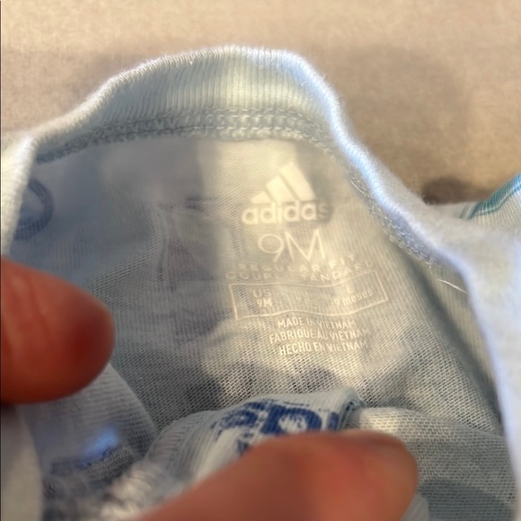 Adidas 9 months Baby Blue Sports Zip Footie Pajamas - Picture 2 of 3